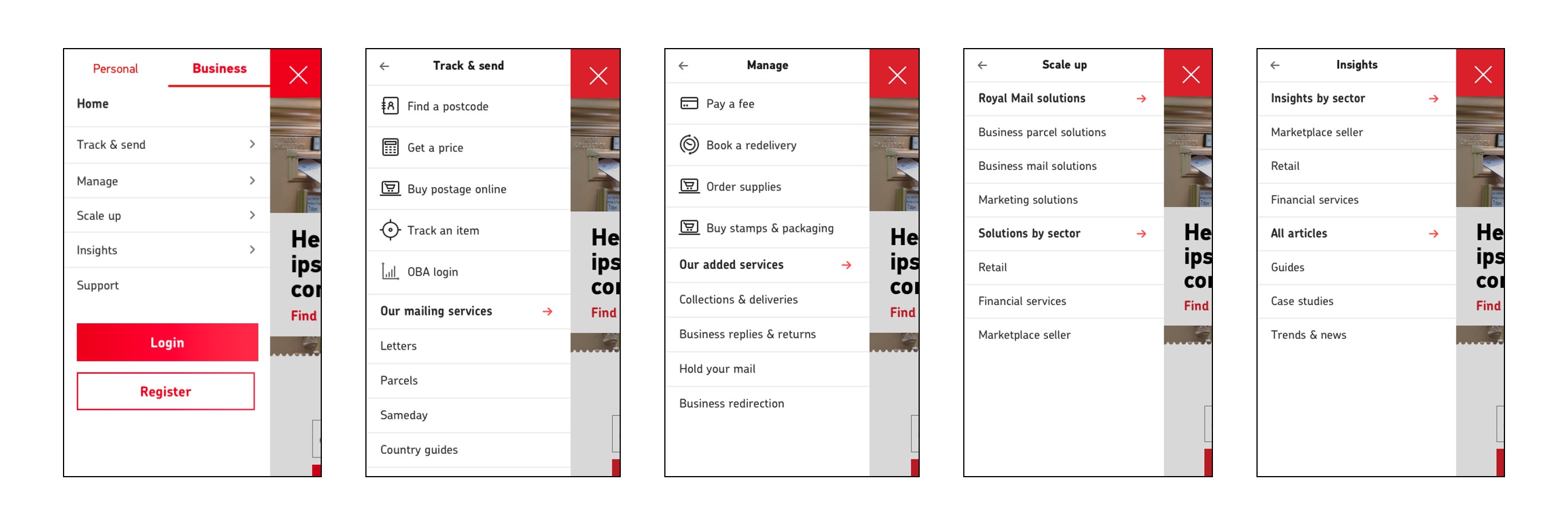 Navigation wireframes