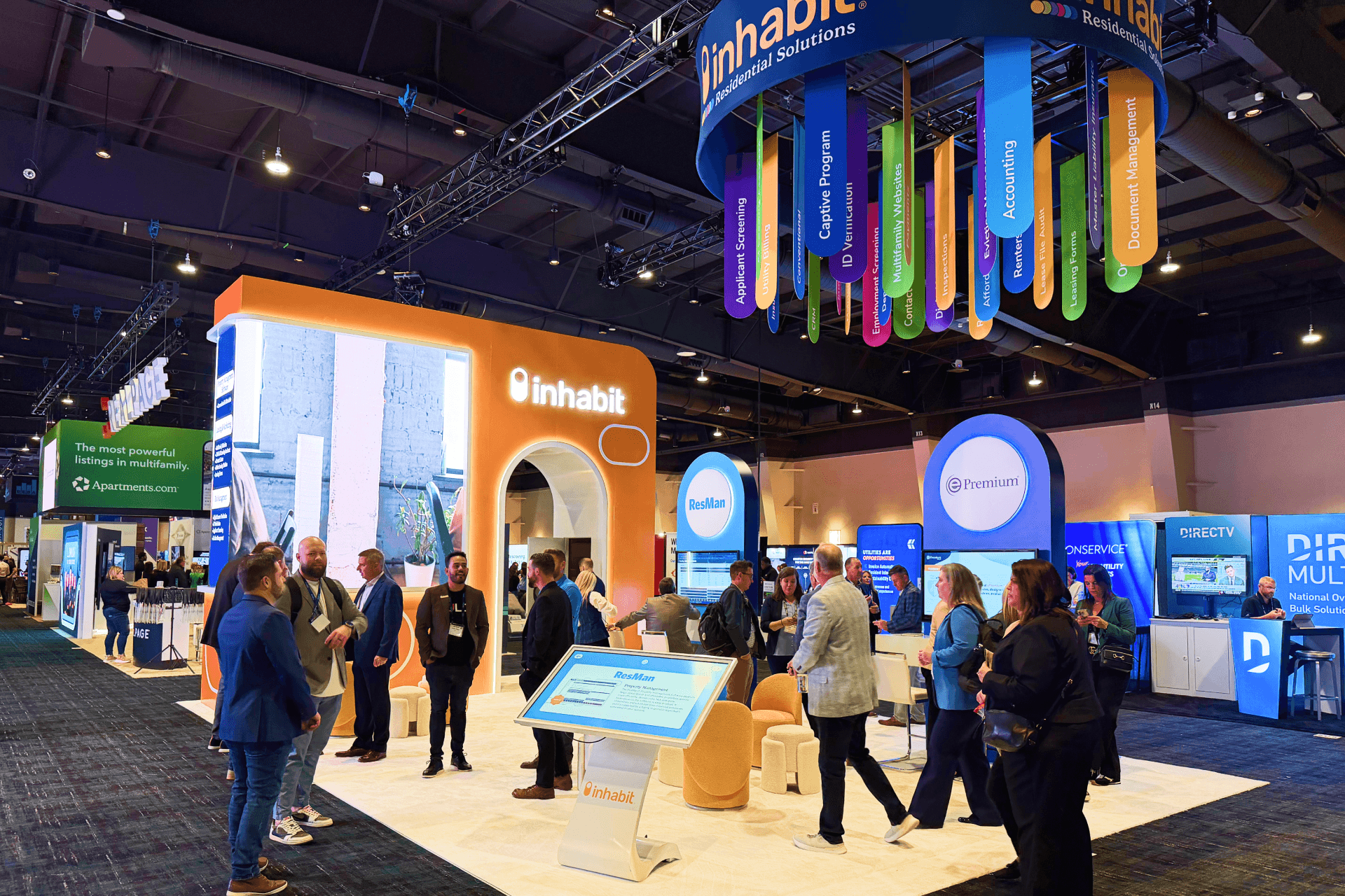 Private enterprise meeting area at Inhabit OPTECH exhibit designed for property technology discussions, multifamily housing partnerships, and SaaS platform consultations