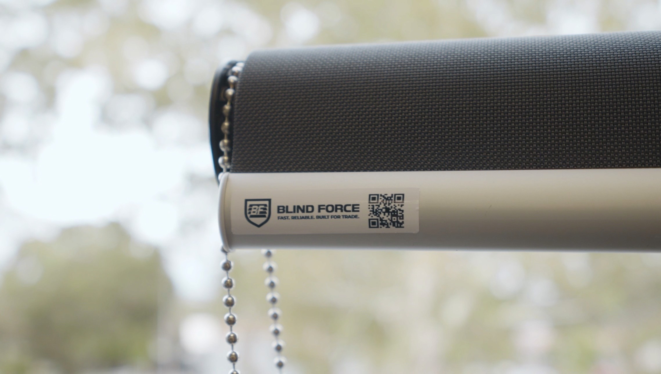 Blind Force Digital Product Passport QR code on roller blind bottom rail