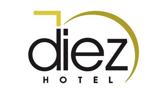Logo Diez Hotel estilo moderno con linea dorada curva