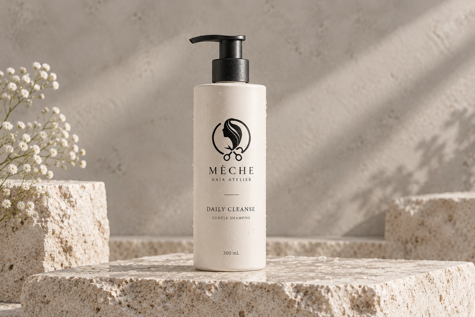 Daily Cleanse shampoo in an ivory pump bottle