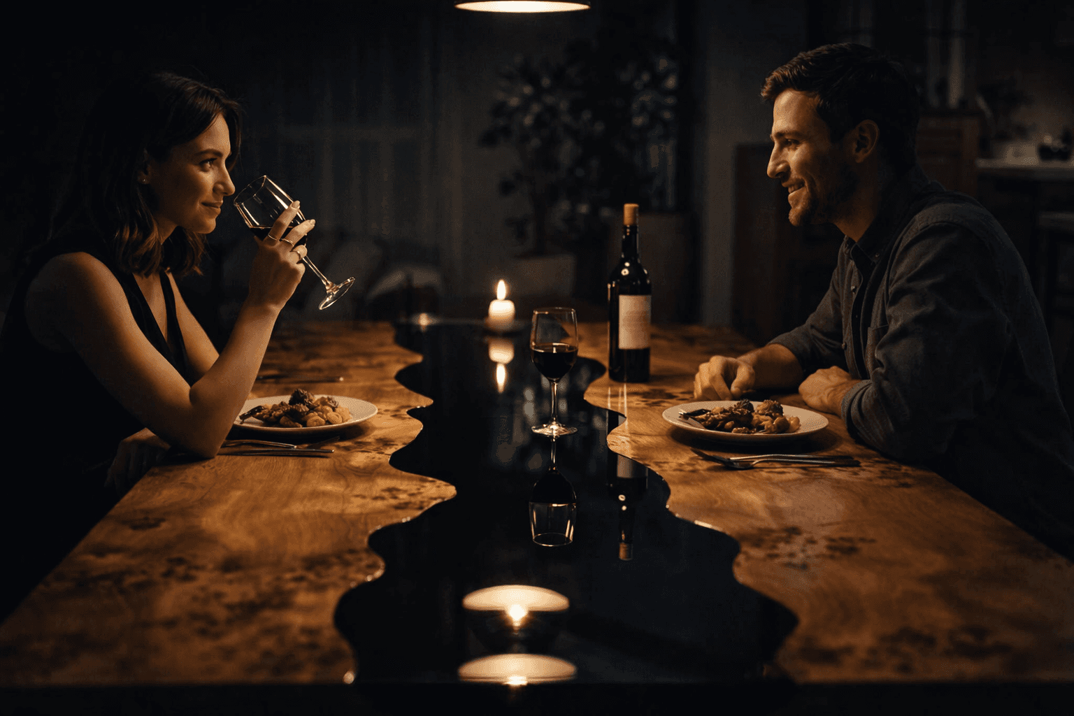 VEKRO Axis stół drewniany z żywicą kolacja we dwoje