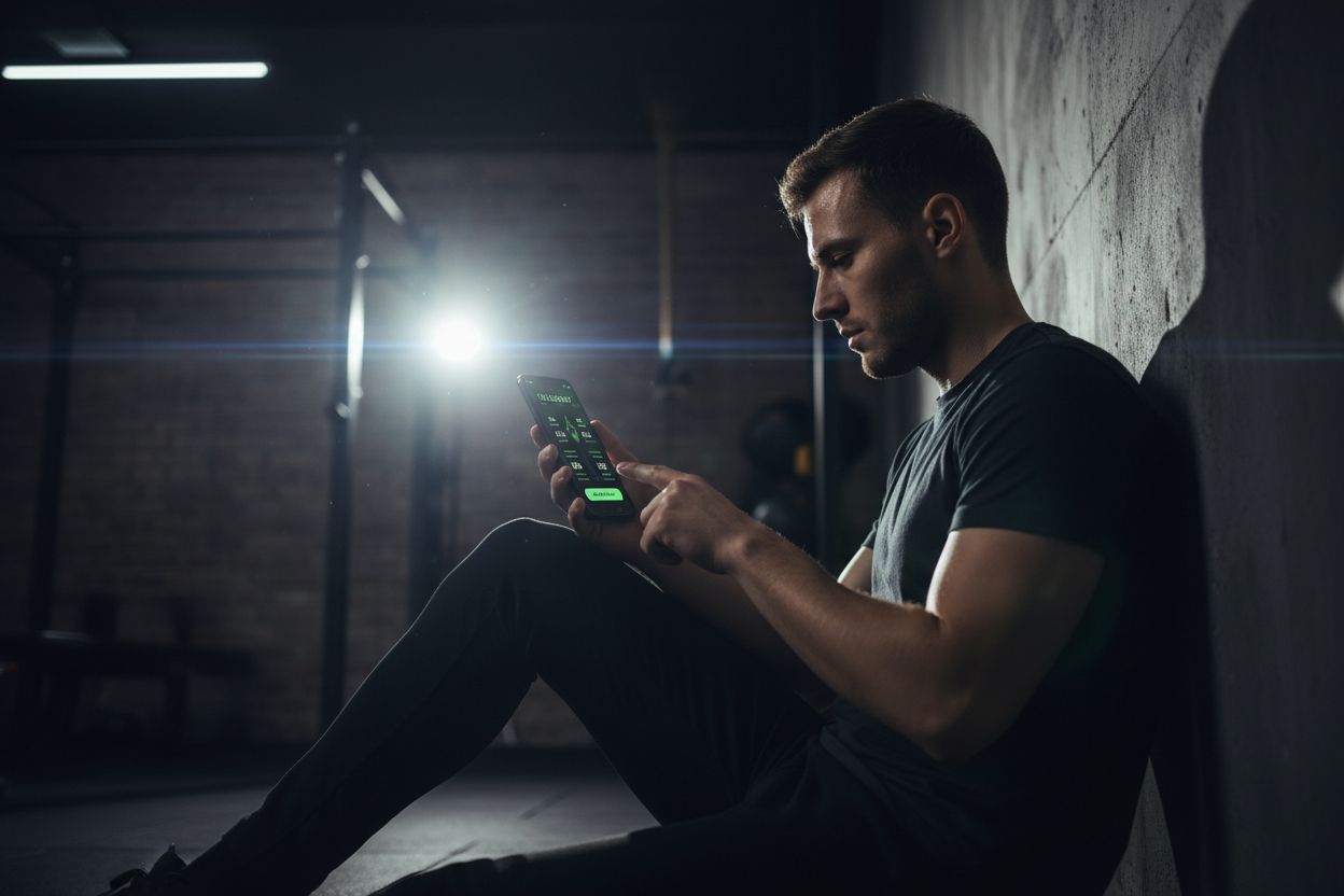 Person recording workout details on a smartphone