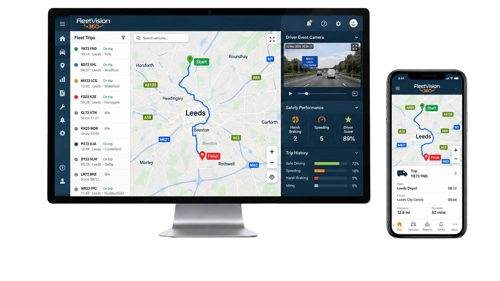 FleetVision360 platform shown on a laptop and phone