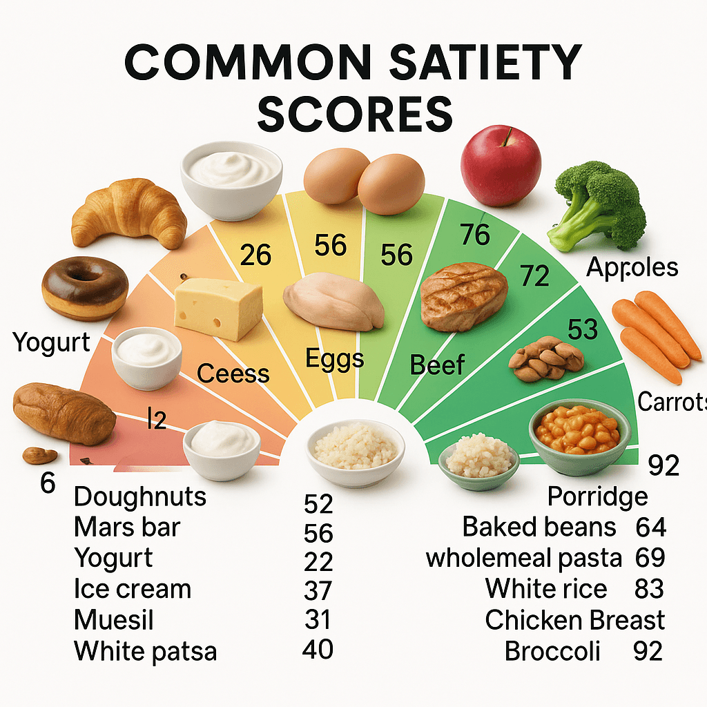 A chart of foods with their satiety score