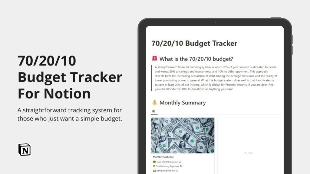 Free Notion Templates 70/20/10 Budget Tracker