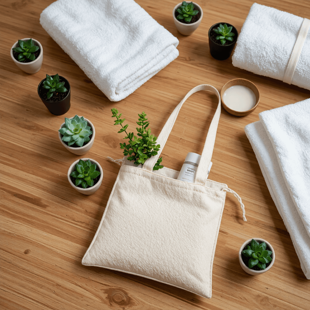 product photography of beige felt bag organizer