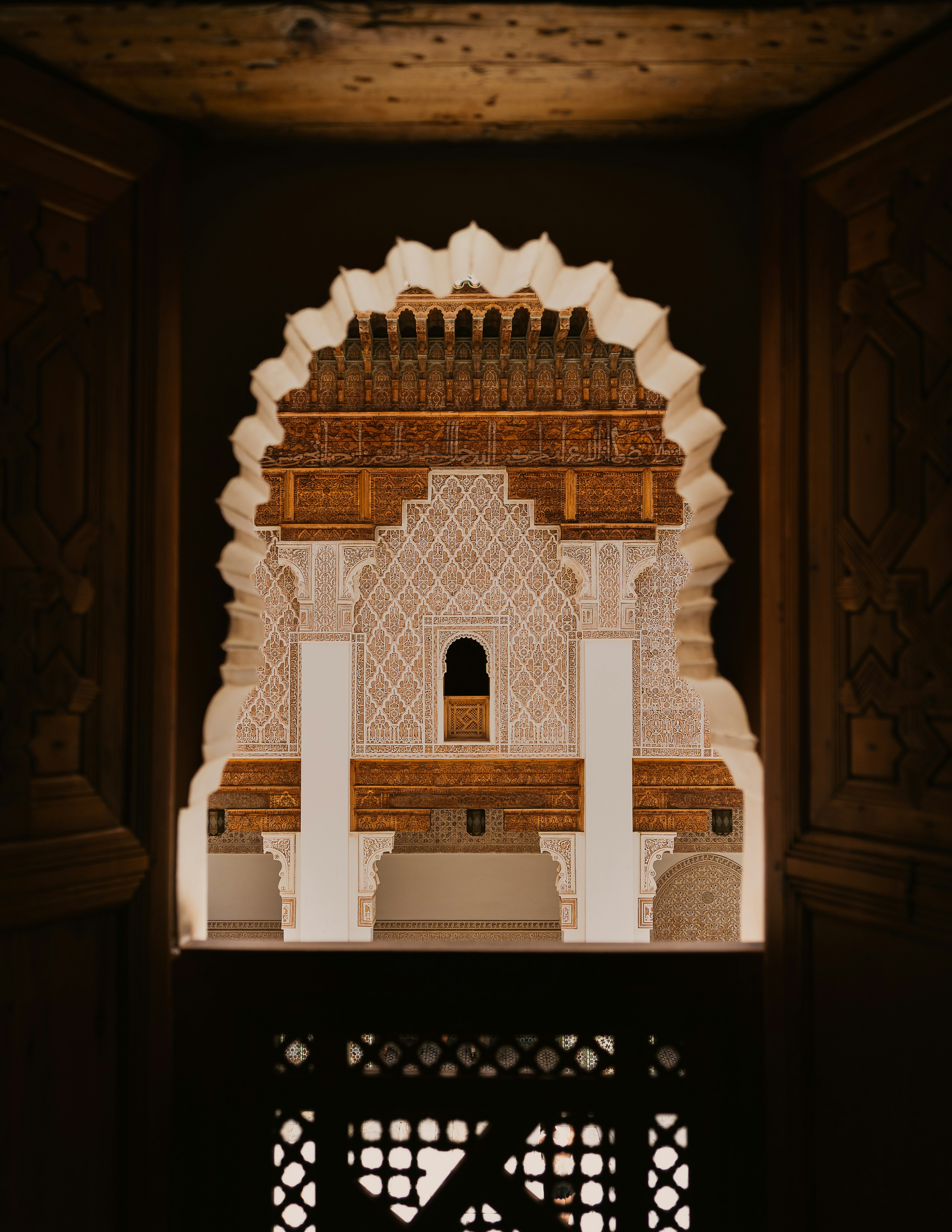 Intricate architectural detail with ornate carvings