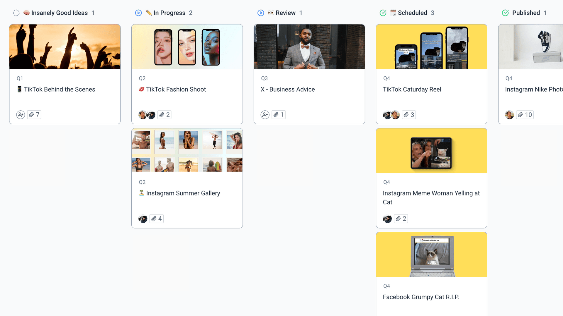 Board View Displaying Cards in Different Statuses