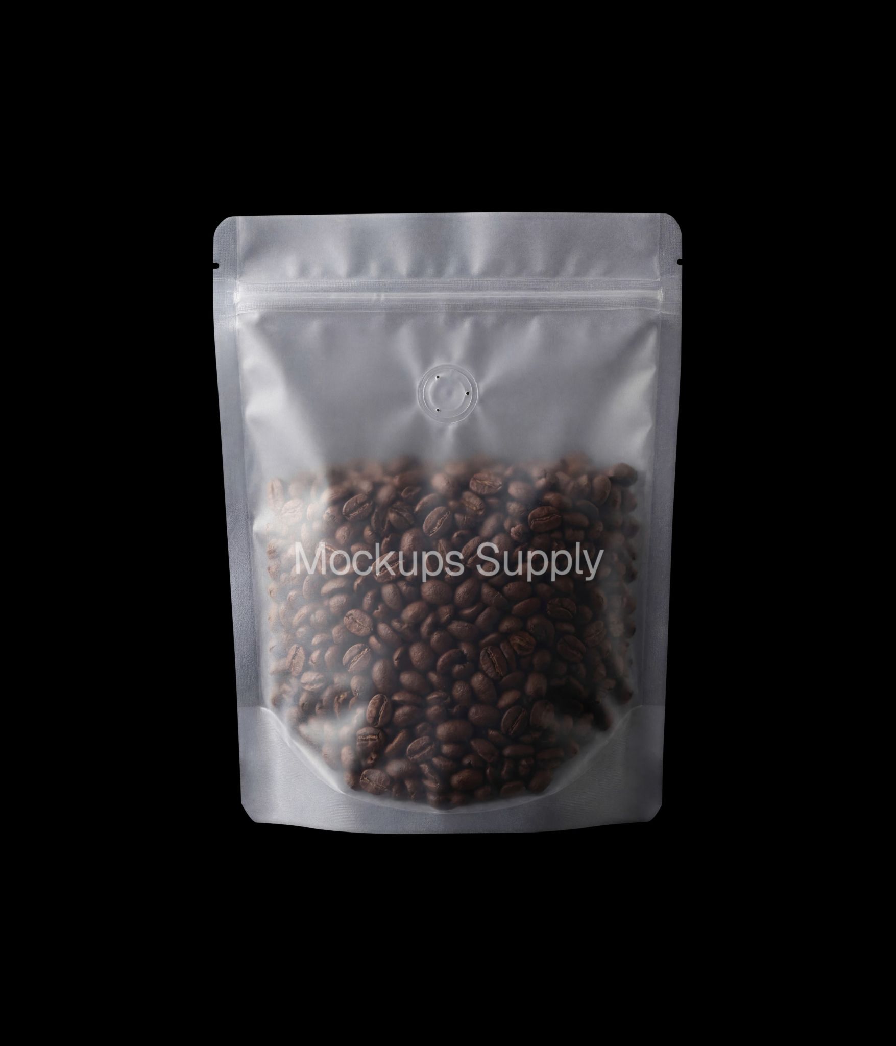 Transparent coffee bag mockup with visible beans for packaging branding presentation