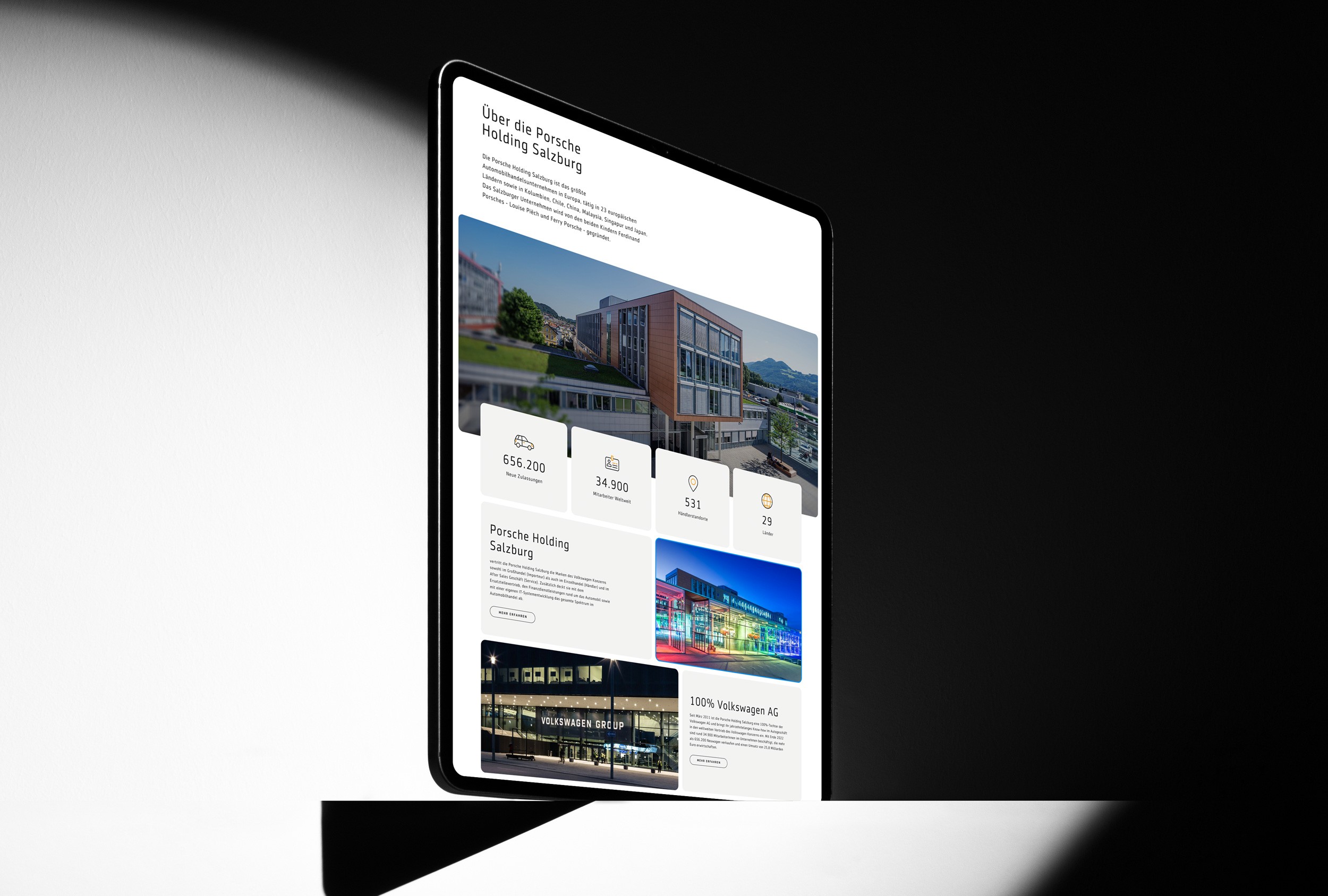 Responsive Design der Porsche Holding Website, dargestellt auf Laptop, Tablet und Smartphone für eine optimale Nutzererfahrung auf allen Geräten.