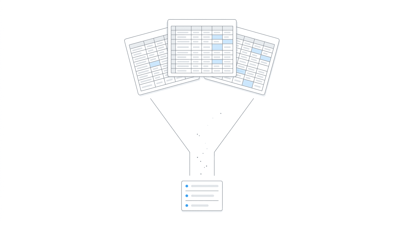 ERE manual triage — three spreadsheets filtered down to actionable cases