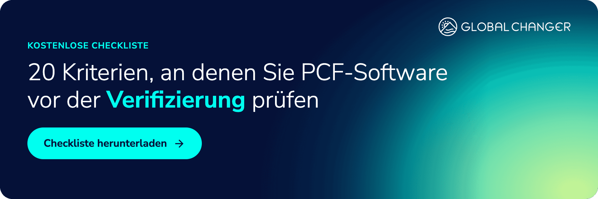 Banner mit dem Text „20 Kriterien, an denen Sie PCF-Software vor der Verifizierung prüfen" und Button zum Download der kostenlosen Checkliste