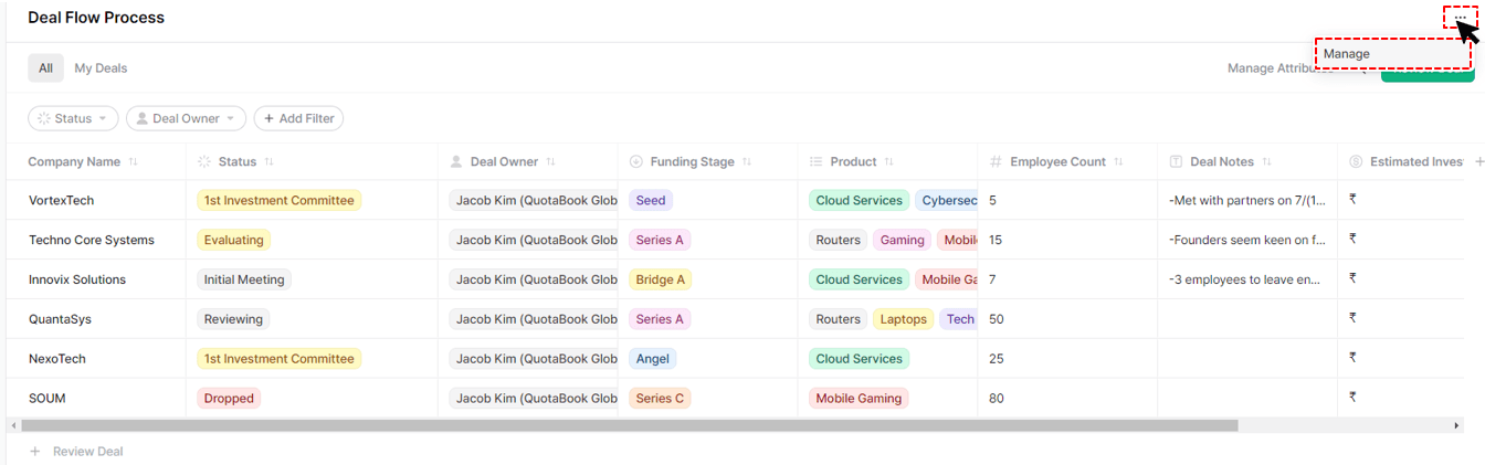 adding or delete deal flow stages