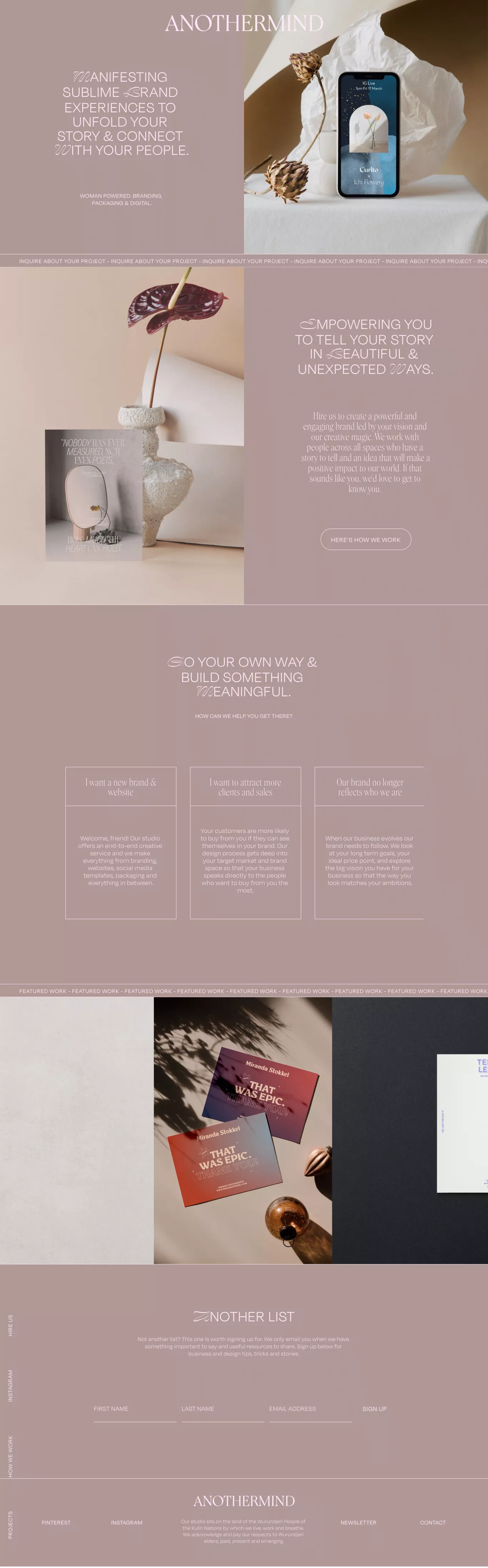 Anothermind portfolio page screenshot showcasing Design and Tech design