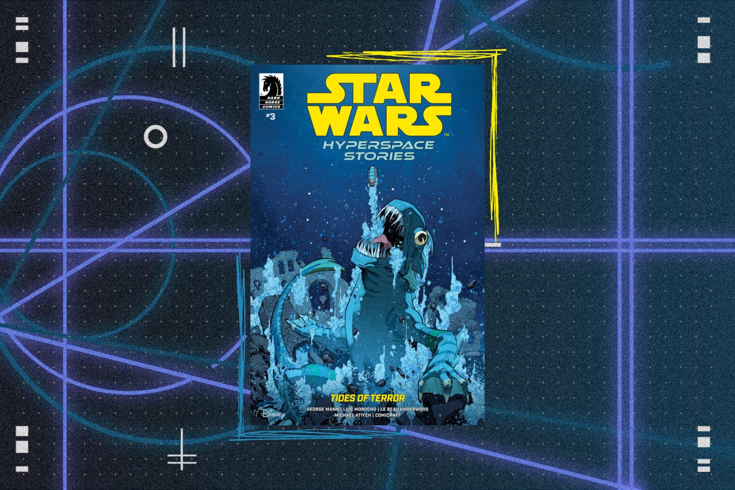 Cover for Star Wars: Hyperspace Stories - Tides of Terror #3 featuring Kit Fisto fighting an aquatic monster