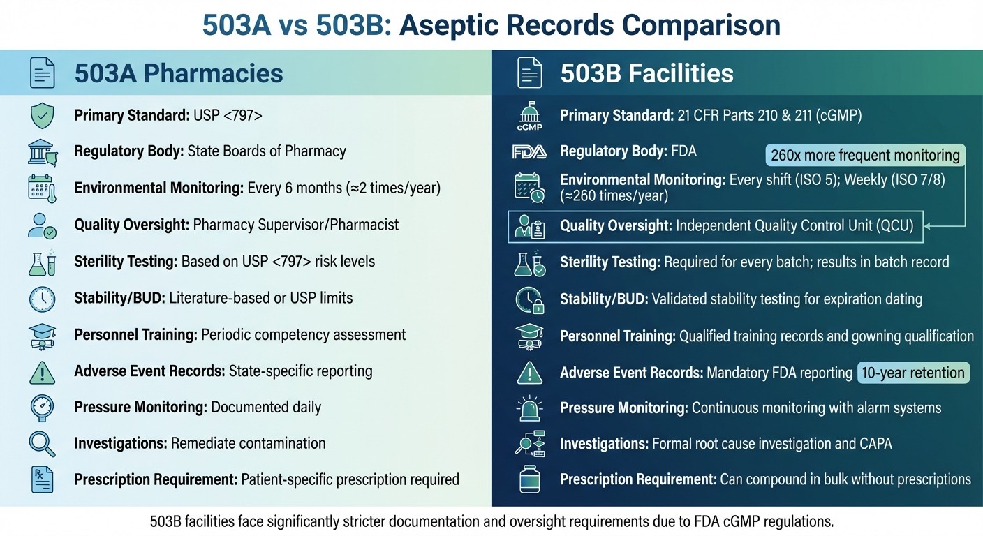 503A vs 503B Aseptic Recordkeeping Requirements Comparison