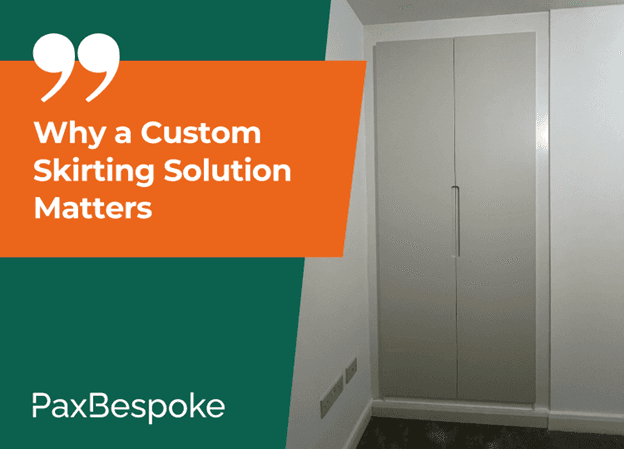 grey wardrobe with overlay of section title and brand logotype