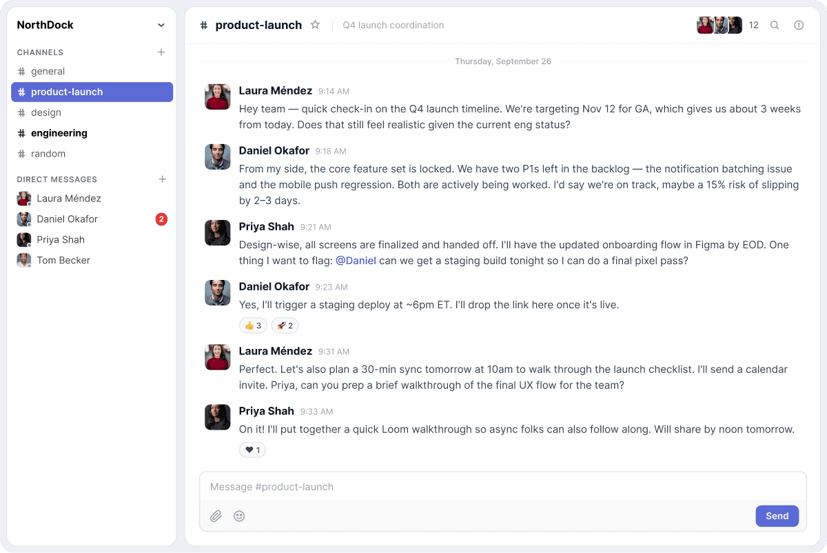 SoWork chat with channels and threads
