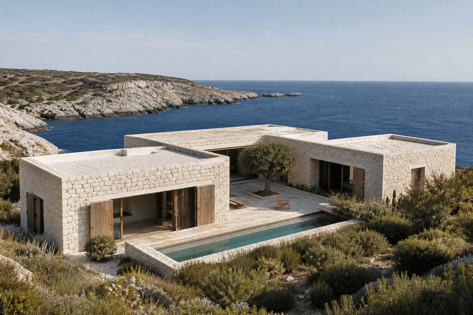 Casa Vela, a limestone courtyard residence overlooking the Mediterranean in Menorca, Spain