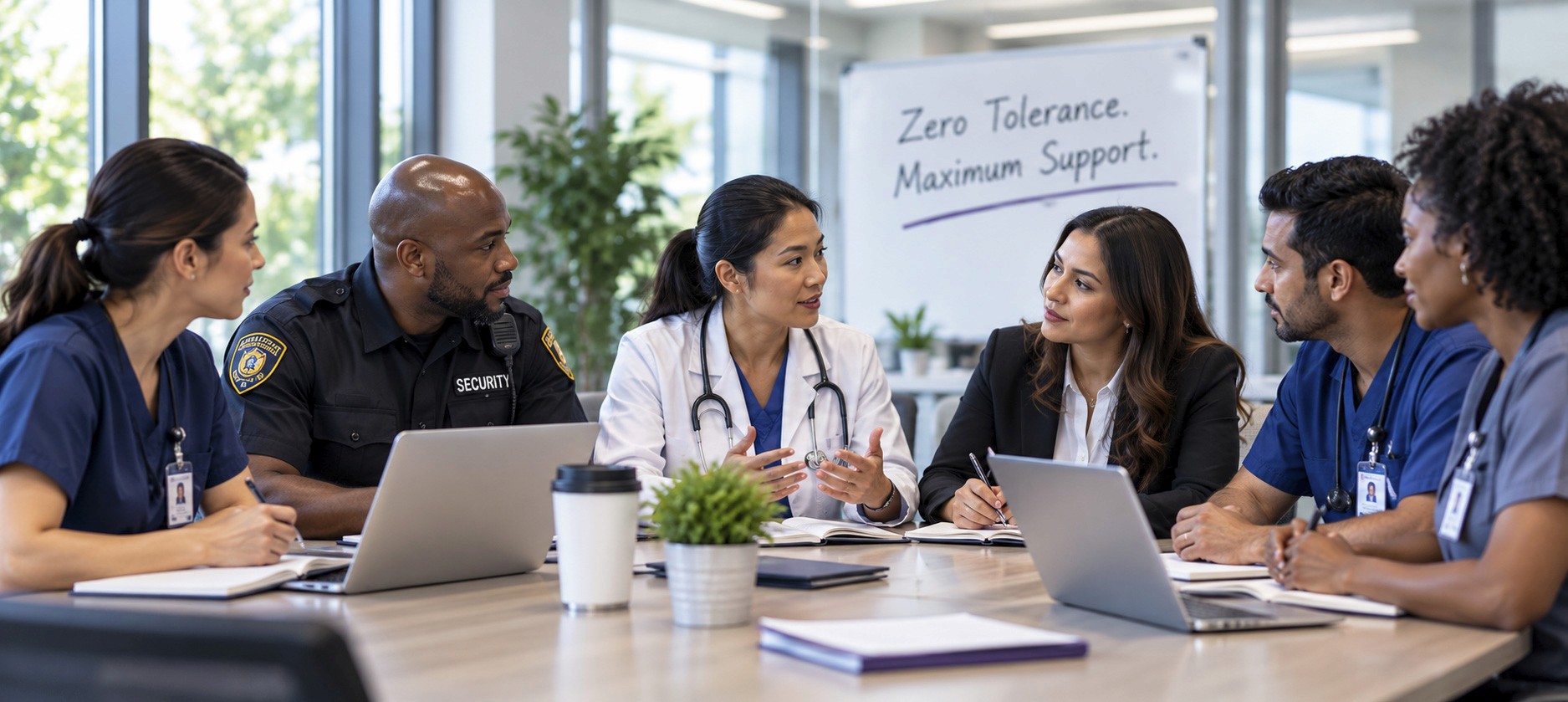 Diverse healthcare stakeholders, predominantly women, collaborating in a planning discussion