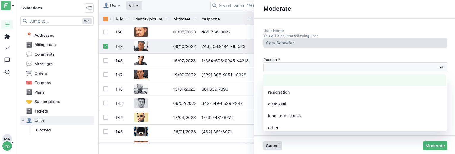 Forest Admin Action Form example