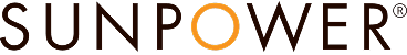 Logo für „SUNPOWER“ mit kräftiger, künstlerisch gestalteter Schrift und einem orangefarbenen Sonnensymbol.
