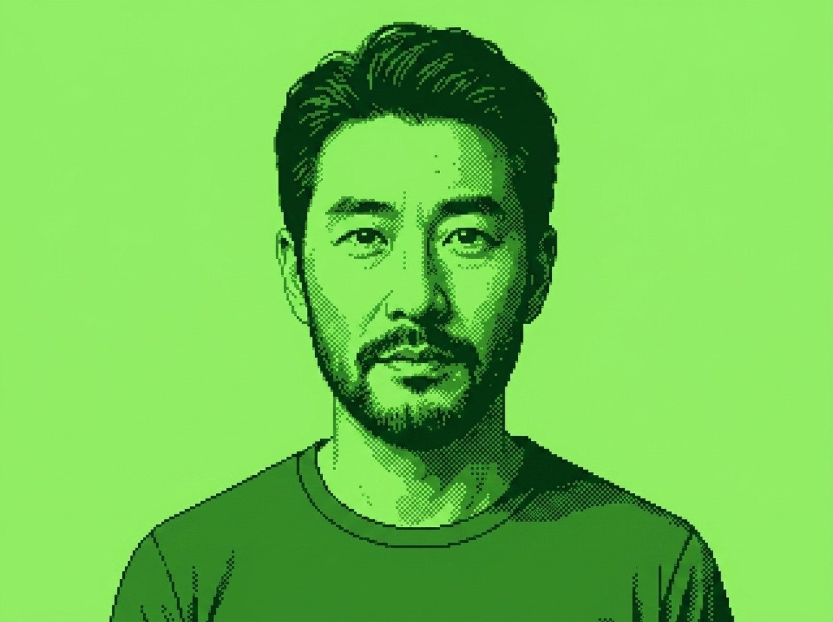 Korean man in green background