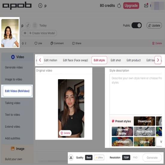 AI character swap via AI TikTok Video Generator