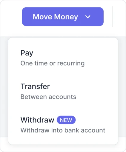 An image of the dropdown of the withdraw flow