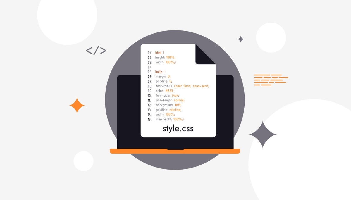 Illustration of a laptop displaying a CSS stylesheet with clean, color-coded code—representing the use of online CSS minifier tools to compress and optimize stylesheets for faster, more efficient web performance.