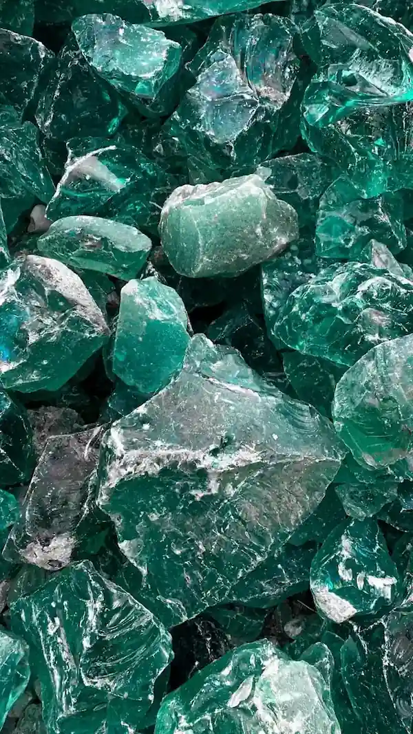 Chunks of bright green glass
