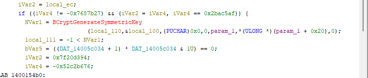 Ein Ausschnitt aus einem Programmiercode, der eine bedingte Anweisung mit Variablen, Funktionsaufrufen und Operationen in einem Format zur Syntaxhervorhebung anzeigt. Der Code umfasst Prüfungen mit hexadezimalen Werten und Zuweisungen an Variablen.