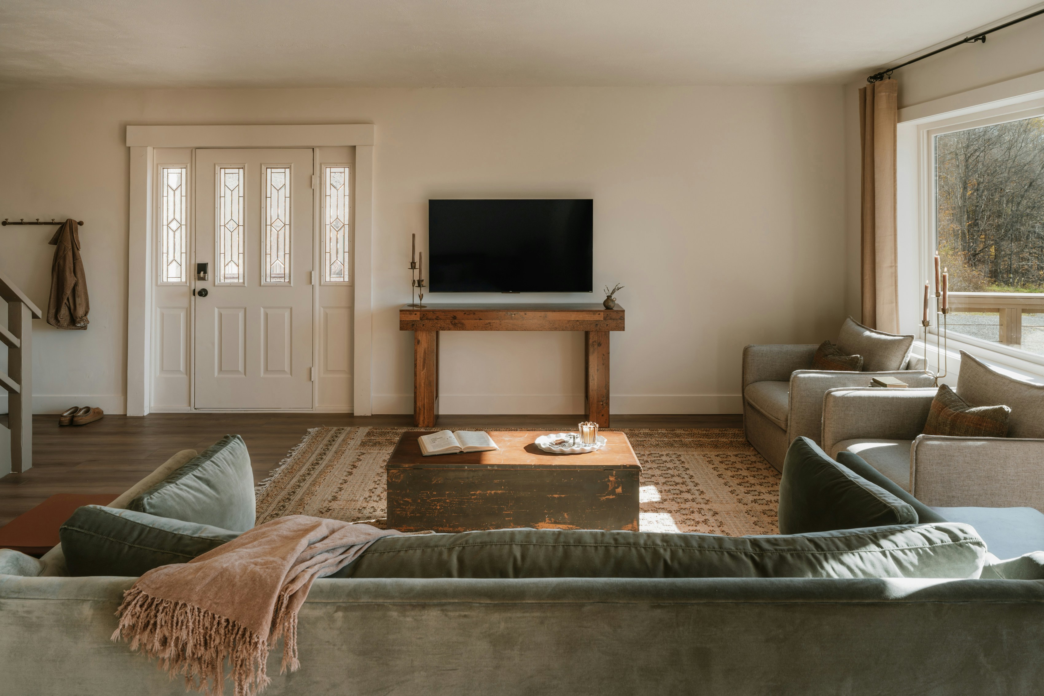 Cozy living room with sofas and television