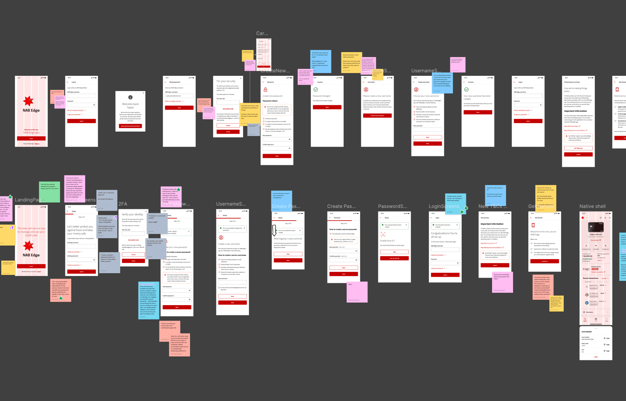 A snap shot of screens with feedback notes