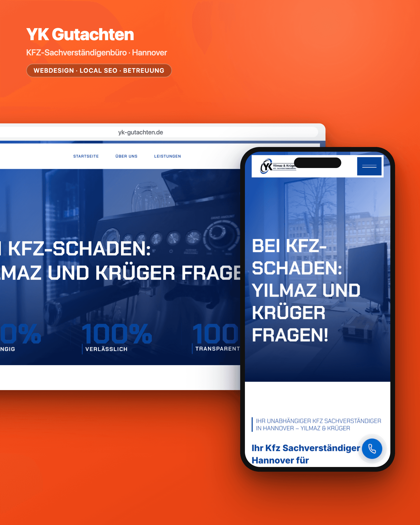 Webdesign-Projekt YK Gutachten – Website für KFZ-Sachverständigenbüro Hannover, Desktop- und Mobilansicht