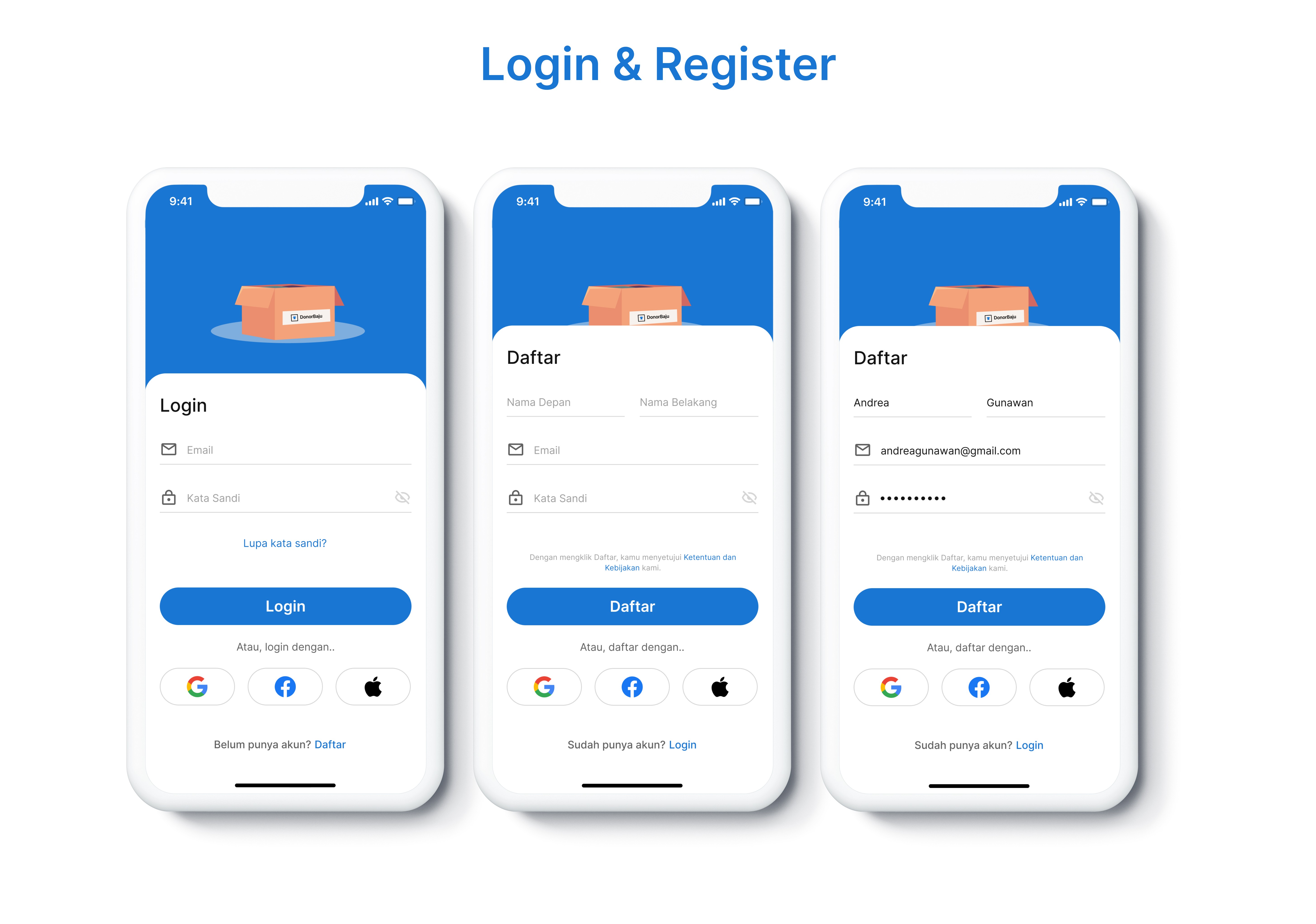 Login & Sign up screens