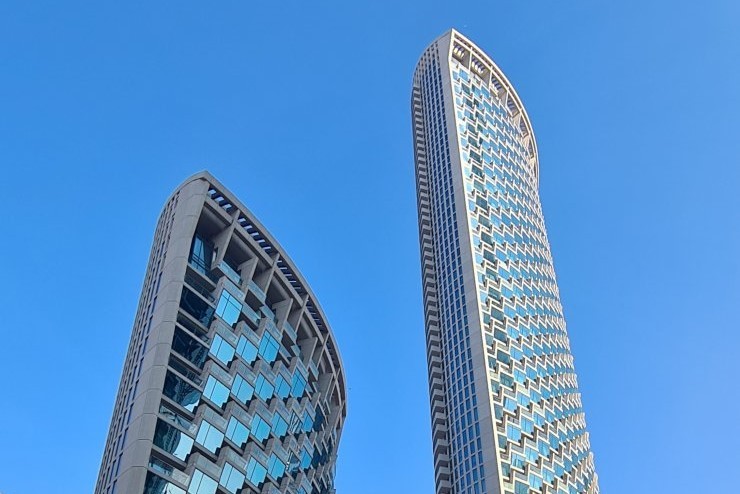 Modern architectural design of Burj Vista Tower 1. Luxury apartments for sale in the heart of Downtown Dubai.