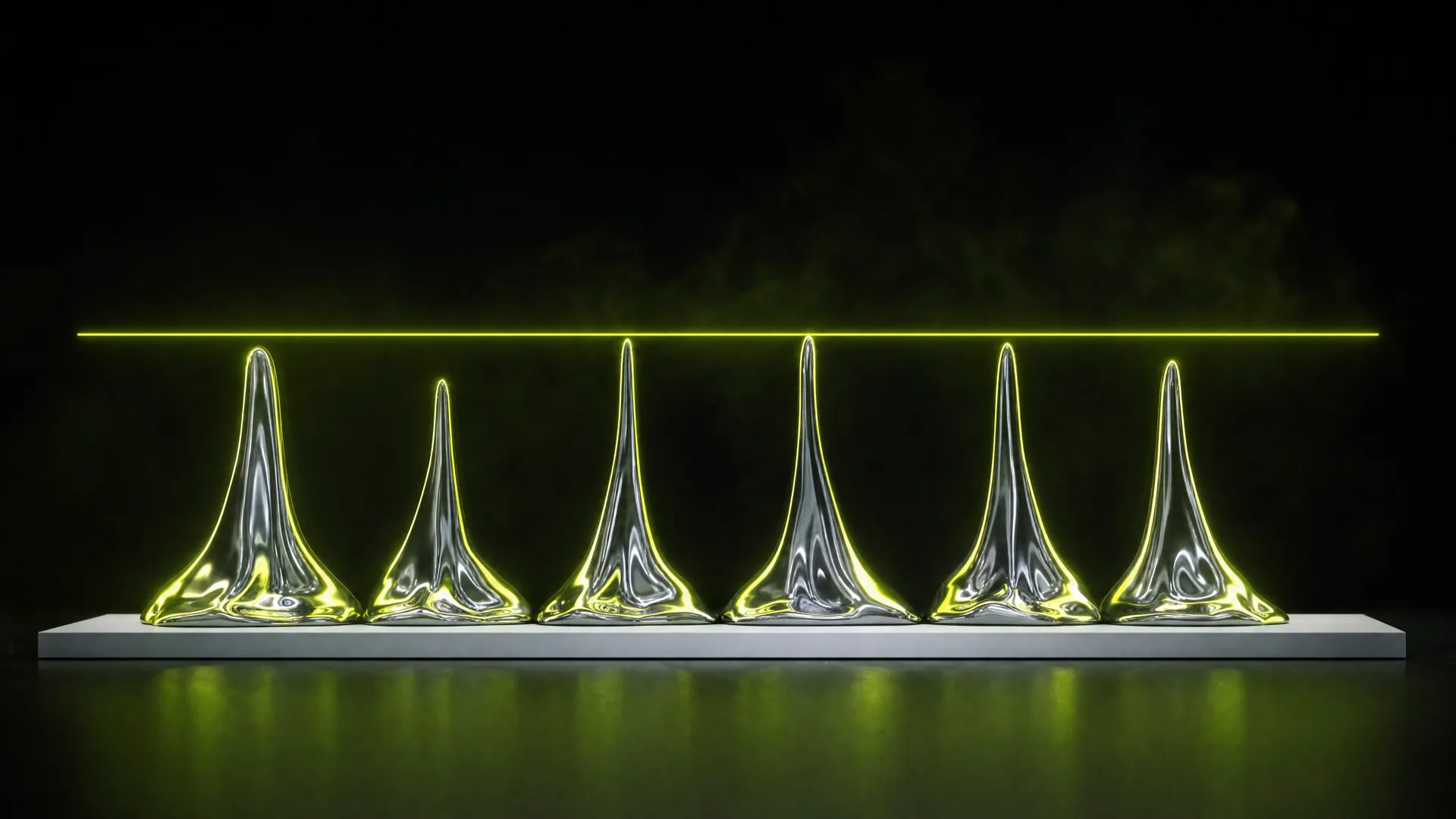 Six chrome peaks of different shapes levelled just below a single horizontal lime line acting as a true-peak ceiling