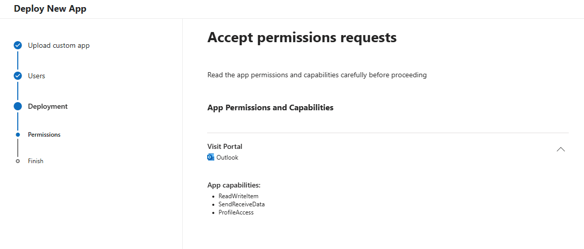 Machtigingen van de Visit Portal Outlook add-in accepteren