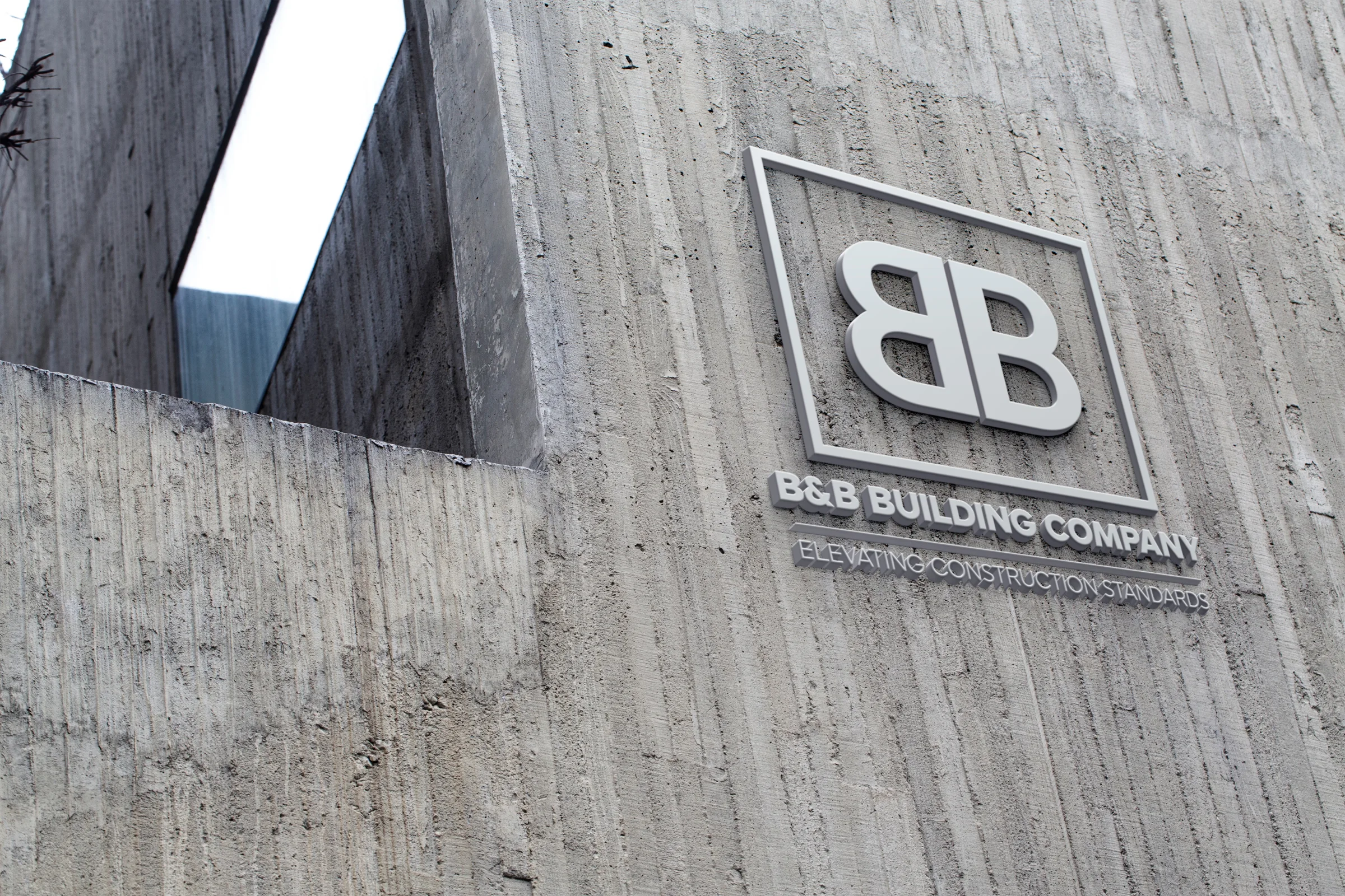 B&B Building Company, concrete wall sign mockup