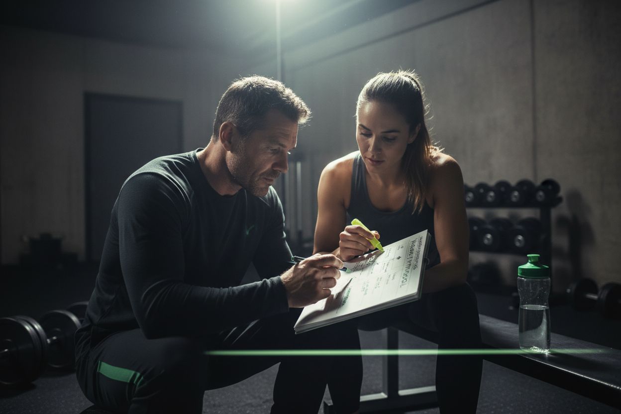 Coach reviewing training program with athlete