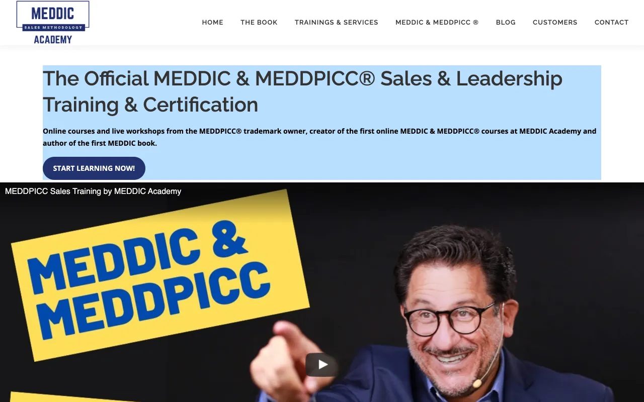 MEDDIC Academy homepage, MEDDPICC qualification training and certification