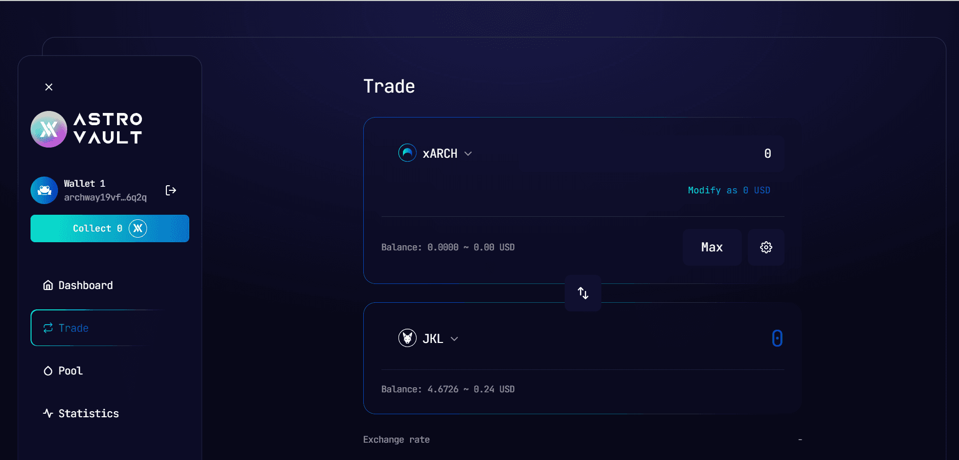 Select Trade via Astrovault dApp