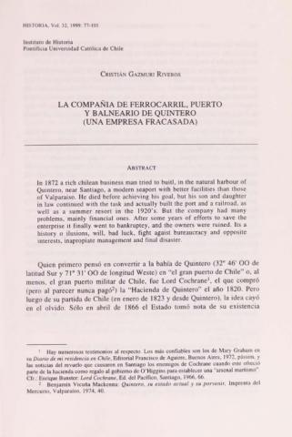 La compañía de ferrocarril, puerto y balneario de Quintero (una empresa fracasada)