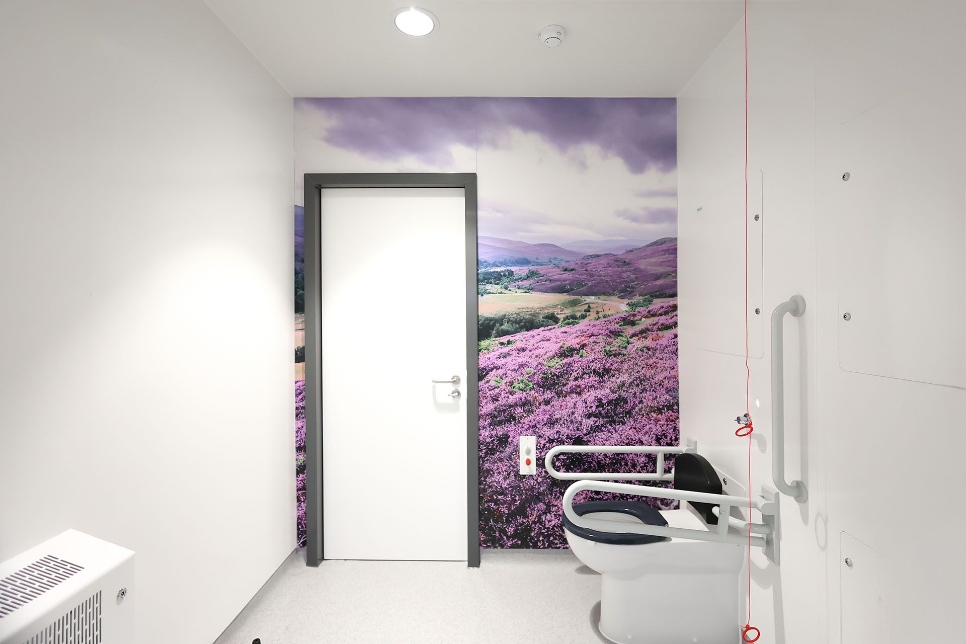 Heather custom gallery pvc wall cladding in a washroom including a Doc M 
