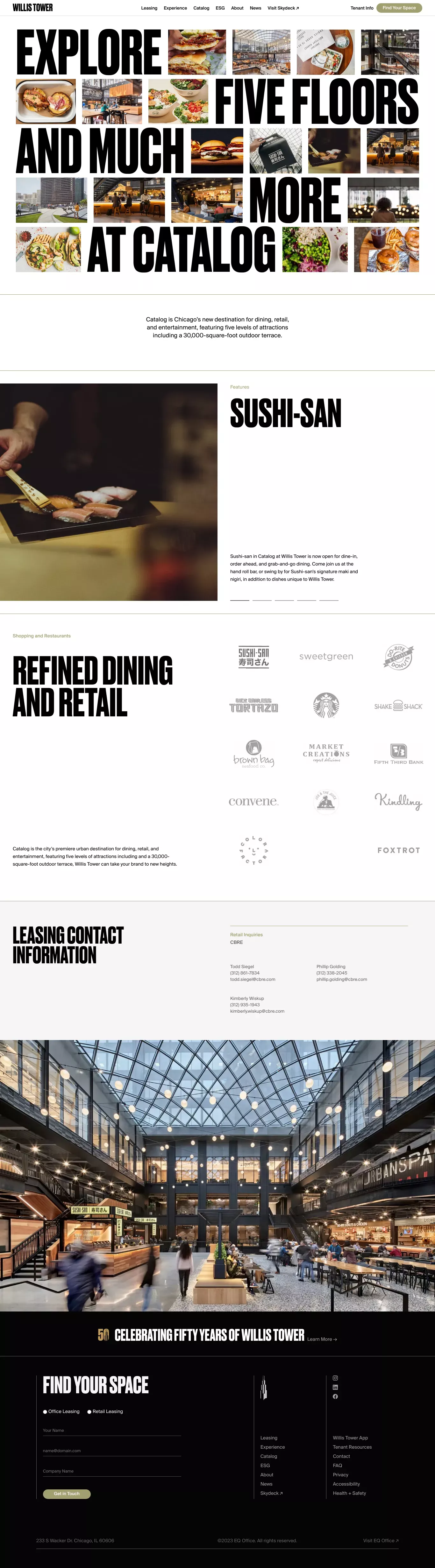 Catalog Dining and Shopping - Willis Tow landing page screenshot showcasing Architecture and Local Business design