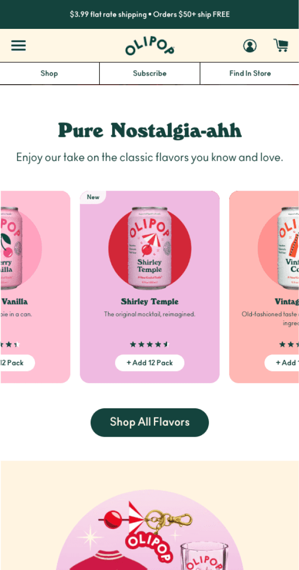 Mobile flavour collection grid supporting product discovery