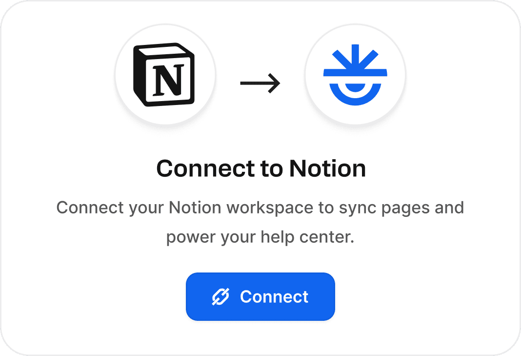 Connect Notion workspace to Helpview to sync pages and create a searchable help center.