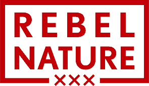 Red text that reads "REBEL NATURE" with a decorative border underneath.